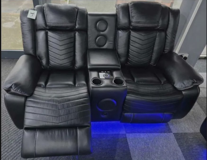 Michigan Leather 2 Seater Electric Recliner Sofa Set with LED Lighting, Cupholders, USB & Type-C Ports, Wireless Charging & Woofer Speakers