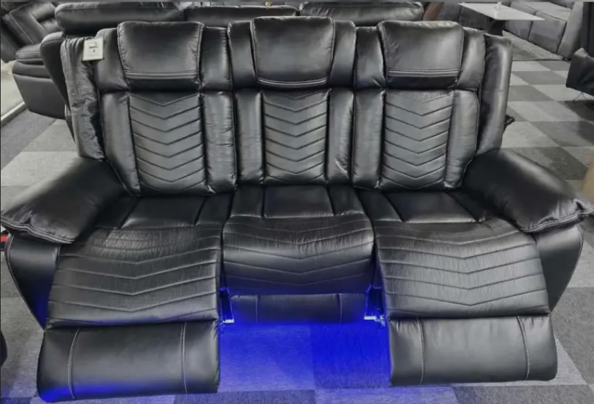 Michigan Leather 3 & 2 Seater Electric Recliner Sofa Set with LED Lighting, Cupholders, USB & Type-C Ports, Wireless Charging & Woofer Speakers
