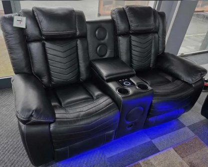 Michigan Leather 2 Seater Electric Recliner Sofa Set with LED Lighting, Cupholders, USB & Type-C Ports, Wireless Charging & Woofer Speakers