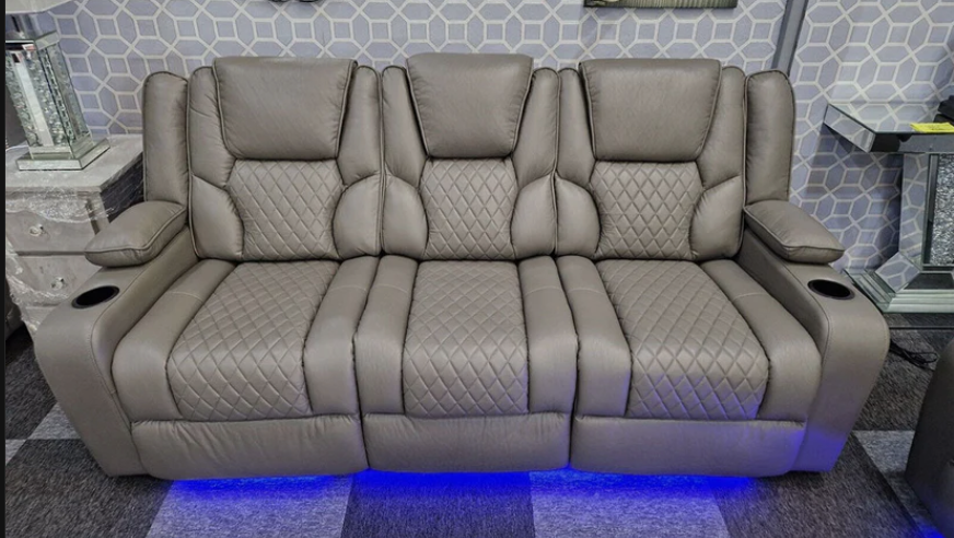 Orlando Electric Recliner 3-Seater Leather Sofa with LED Lights, USB & Wireless Charging