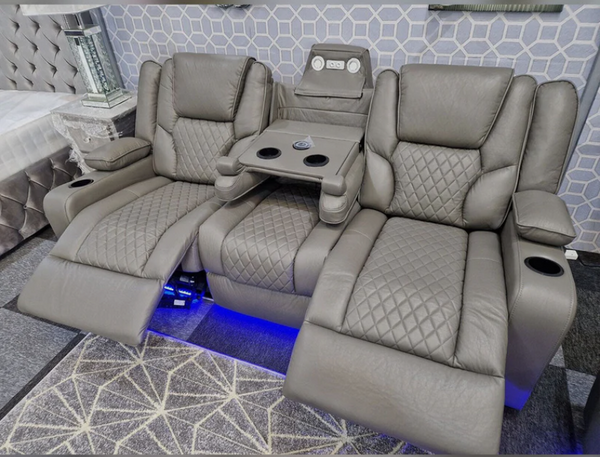 Orlando Electric Recliner 3-Seater Leather Sofa with LED Lights, USB & Wireless Charging