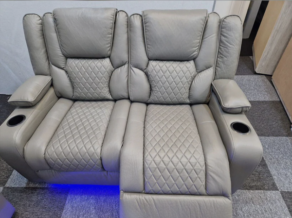 Orlando Electric Recliner 2 Seater Leather Sofa with LED Lights, Wireless Charging and Cupholders