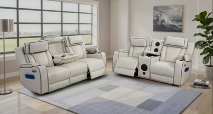 Osman Smart Leather 3+2 Seater Sofa with Built-in Speakers, Wireless Charging, USB-C, RGB LED & Electric Headrests