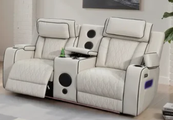 Osman Smart Leather 2 Seater Sofa with Built-in Speakers, Wireless Charging, USB-C, RGB LED & Electric Headrests