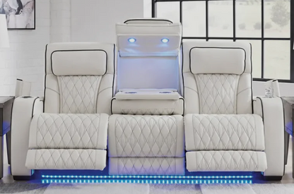 Osman Smart Leather 3 Seater Sofa with Built-in Speakers, Wireless Charging, USB-C, RGB LED & Electric Headrests