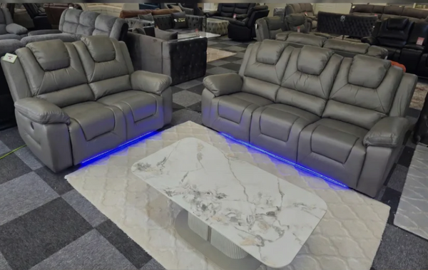 Oxford Leather Electric Recliner Sofa 3+2 Seater with Cup Holders, USB Charging Ports and LED Lights
