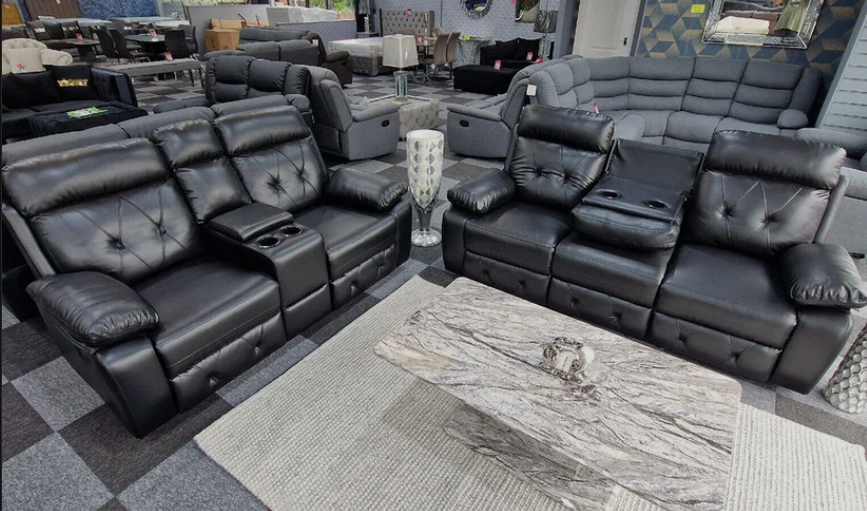 Parada Leather Recliner Sofa 3+2 Seater with Cup Holders & Built-In Storage