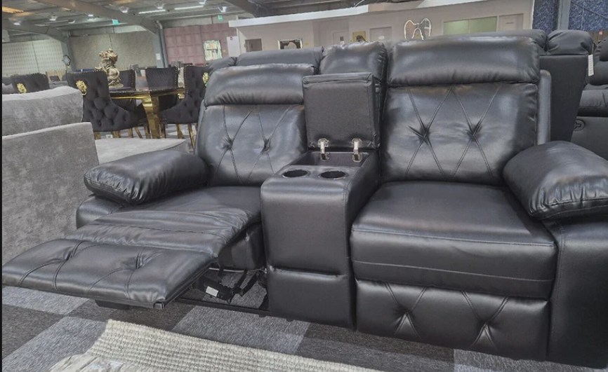 Parada Leather 2 Seater Sofa with Cup Holders & Storage