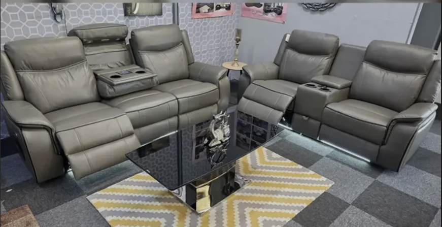 Parada Leather Electric Recliner Sofa 3+2 Seater with Bluetooth, USB, C-Type, LED Lighting and Cooling Cup Holders
