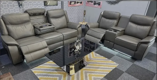 Parada Leather Electric Recliner Sofa 3+2 Seater with Bluetooth, USB, C-Type, LED Lighting and Cooling Cup Holders