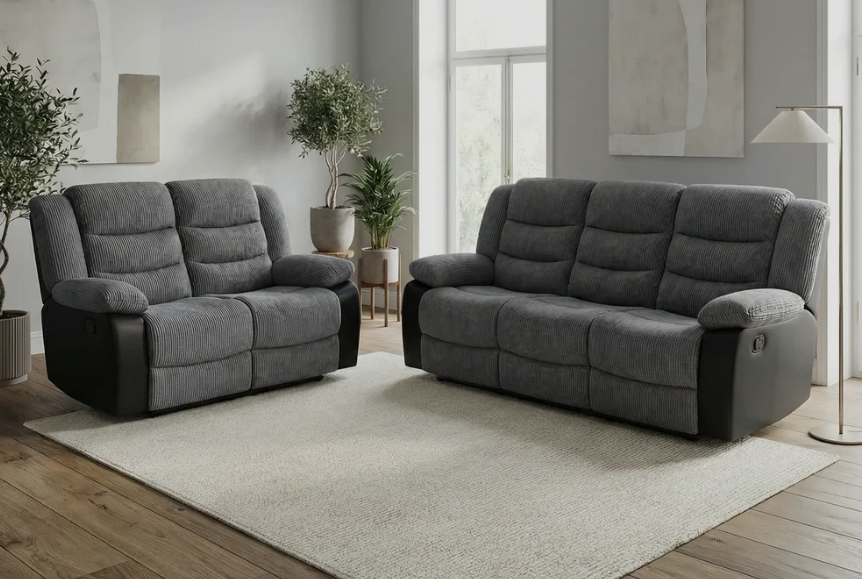 Rio Jumbo cord 3+2 recliner in black and grey