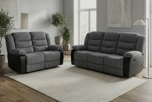 Rio Jumbo cord 3+2 recliner in black and grey