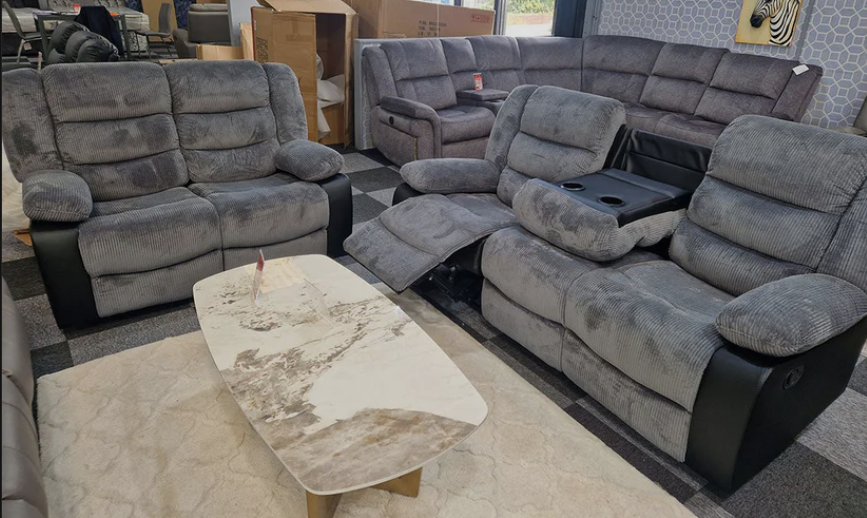 Rio Jumbo Cord 3 Seater Recliner in black and grey