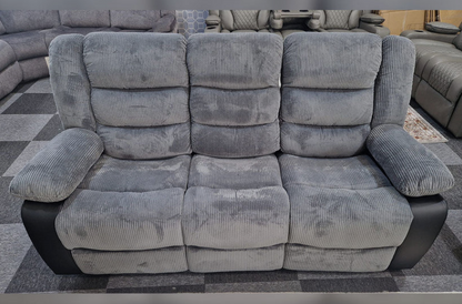 Rio Jumbo Cord 3 Seater Recliner in black and grey