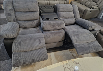 Rio Jumbo Cord 3 Seater Recliner in black and grey