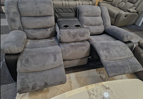 Rio Jumbo Cord 3 Seater Recliner in black and grey