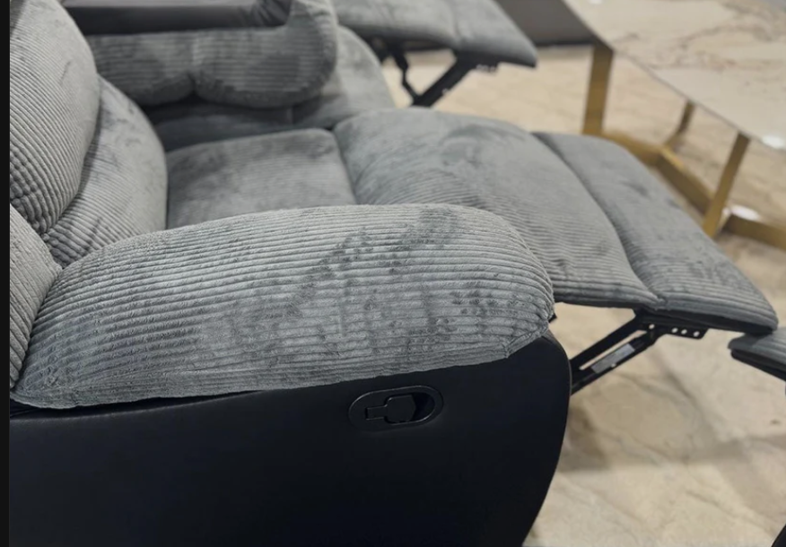 Rio Jumbo Cord 2 Seater Recliner in black and grey