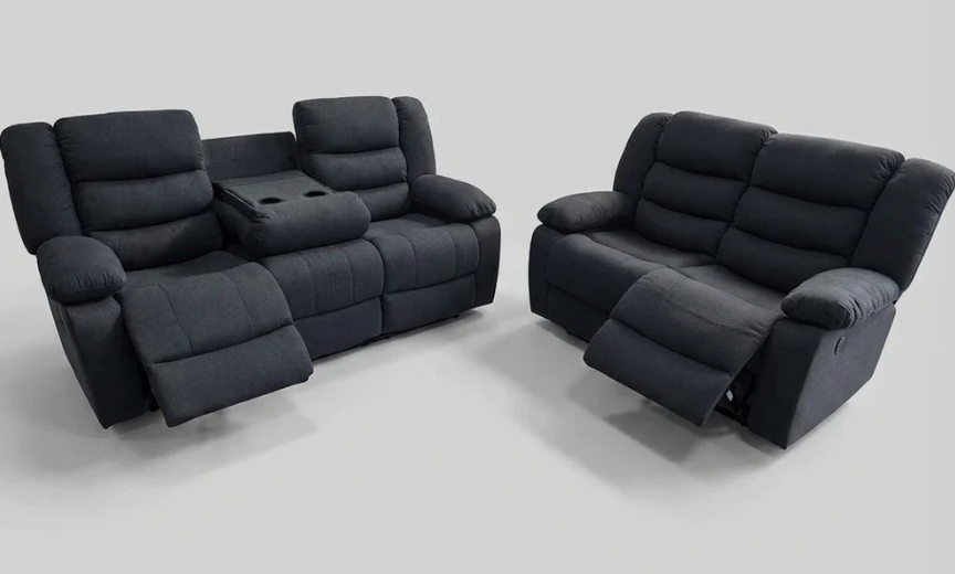 Roma Fabric Reclining 3 Seater Sofa with Cup Holders
