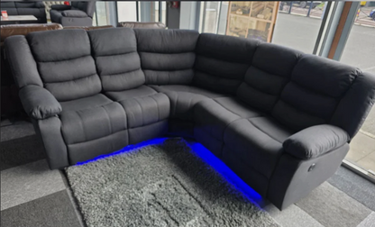 Roma Fabric Electric Recliner Corner Sofa Grey With USB Ports, LED Lights and Cup Holder