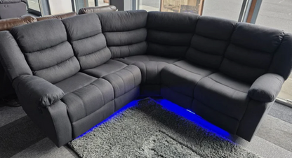 Roma Fabric Electric Recliner Corner Sofa Grey With USB Ports, LED Lights and Cup Holder