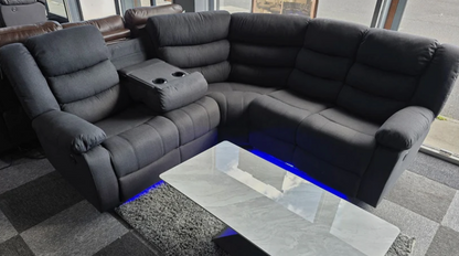 Roma Fabric Electric Recliner Corner Sofa Grey With USB Ports, LED Lights and Cup Holder