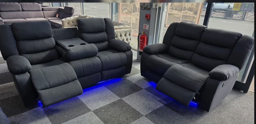 Roma Fabric Electric Recliner Sofa 3+2-Seater With USB Ports, LED Lights and Cup Holder