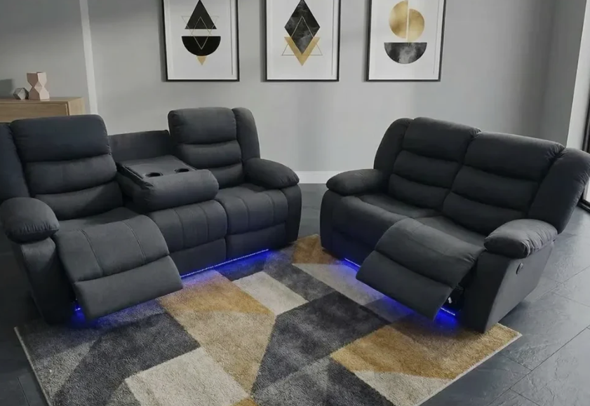 Roma Fabric Electric Recliner Sofa 3+2-Seater With USB Ports, LED Lights and Cup Holder