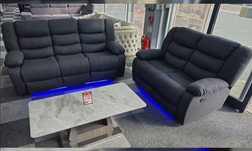 Roma Fabric Electric Recliner Sofa 3+2-Seater With USB Ports, LED Lights and Cup Holder