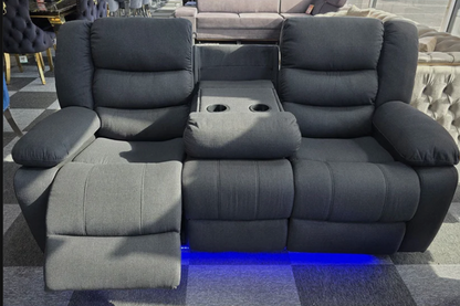 Roma Fabric Electric Recliner Sofa 3 Seater With USB Ports, LED Lights and Cup Holder