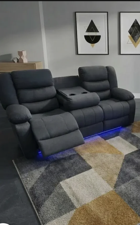 Roma Fabric Electric Recliner Sofa 3 Seater With USB Ports, LED Lights and Cup Holder