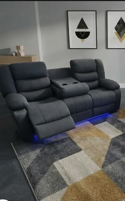 Roma Fabric Electric Recliner Sofa 3 Seater With USB Ports, LED Lights and Cup Holder