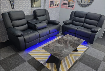 Roma Leather Electric Recliner 2 Seater Sofa with LED Lights