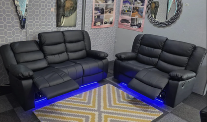 Roma Leather Electric Recliner 3+2 Seater Sofa with LED Lights and Cupholders