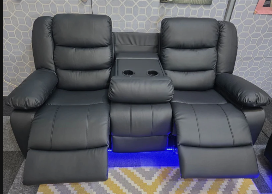 Roma Leather Electric Recliner 3+2 Seater Sofa with LED Lights and Cupholders