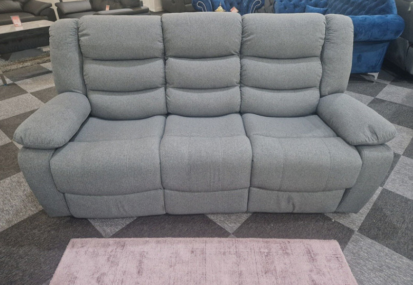 Roma Fabric Reclining Sofa, Grey Fabric, 3+2 Seater with Cup Holders