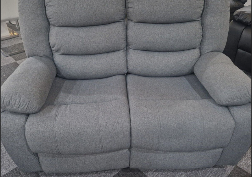 Roma Fabric Reclining Sofa, Grey Fabric, 3+2 Seater with Cup Holders