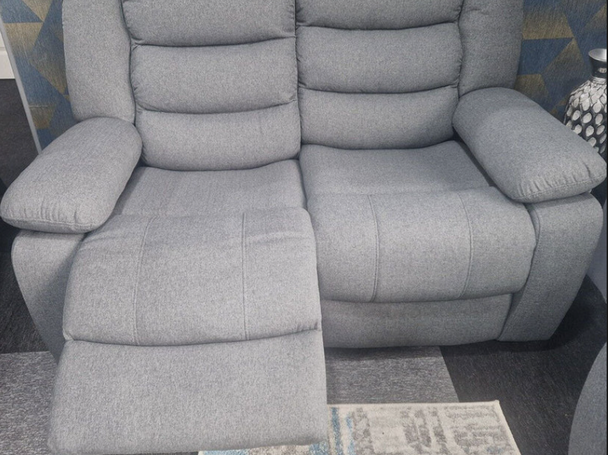 Roma Fabric Reclining Sofa, Grey Fabric, 2 Seater