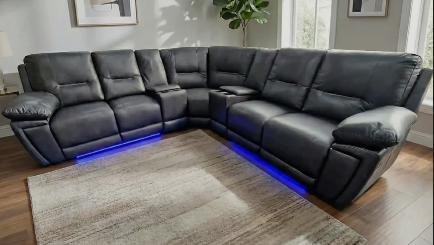 Sara Leather Electric Recliner Corner Sofa in Grey
