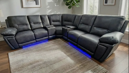 Sara Leather Electric Recliner Corner Sofa in Grey