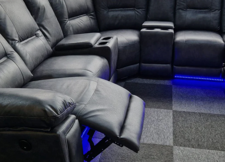 Sara Leather Electric Recliner Corner Sofa in Grey