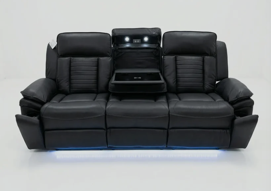 Savilla Electric Leather Recliner 3+2 Seater Sofa Set with Cup Holders, USB & Type-C Charging Ports, LED Lighting & Wireless Charging