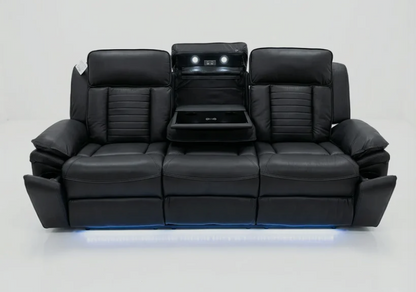 Savilla Electric Leather Recliner 3 Seater Sofa with Cup Holders, USB & Type-C Charging Ports, LED Lighting & Wireless Charging