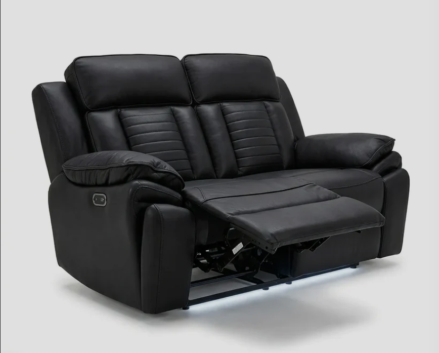 Savilla Electric Leather Recliner 2 Seater Sofa with Cup Holders, USB & Type-C Charging Ports & LED Lighting