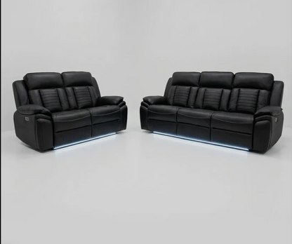 Savilla Electric Leather Recliner 3+2 Seater Sofa Set with Cup Holders, USB & Type-C Charging Ports, LED Lighting & Wireless Charging