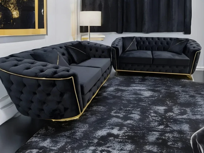 Toronto Chesterfield Sofa 3+2 Seater Sofa Set in Black with Gold Trim