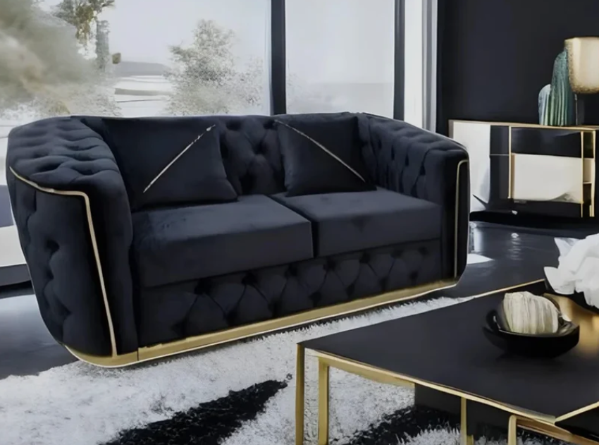 Toronto Chesterfield Sofa 3+2 Seater Sofa Set in Black with Gold Trim