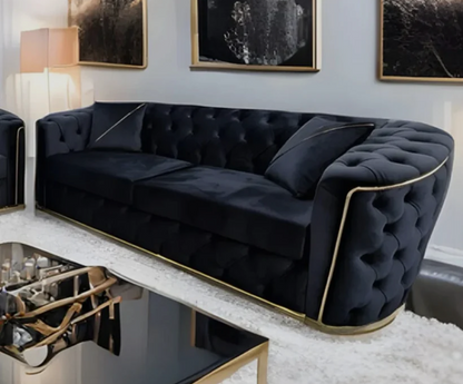Toronto Chesterfield Sofa 3+2 Seater Sofa Set in Black with Gold Trim