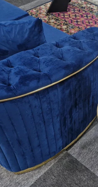 Toronto Chesterfield Sofa 3+2 Seater Sofa Set in Blue with Gold Trim