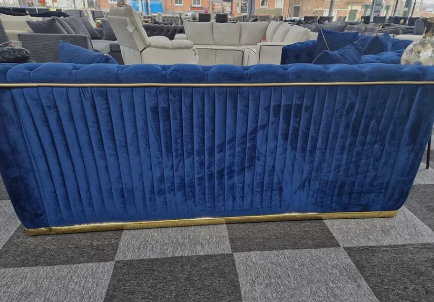 Toronto Chesterfield Sofa 3+2 Seater Sofa Set in Blue with Gold Trim