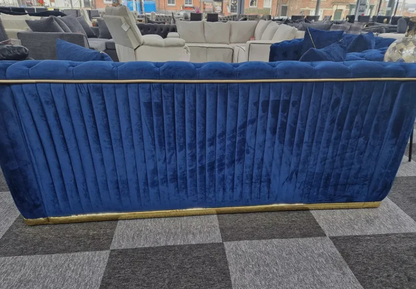 Toronto Chesterfield Sofa 3+2 Seater Sofa Set in Blue with Gold Trim